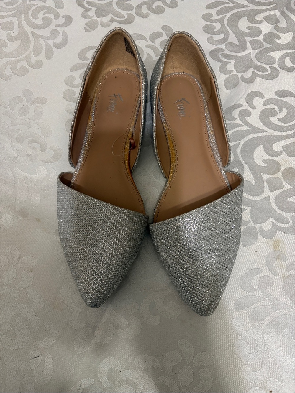 FIONI Clothing Silver Glitter Pointed-Toe D'Orsay Flats